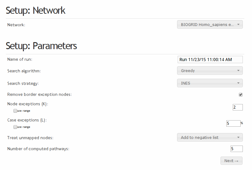 Setting up run parameters.